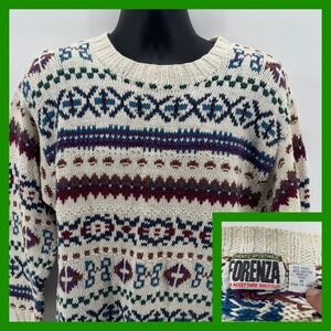 Vintage Forenza Sweater Mens Medium Fair Isle Knit 55% Ramie‎ 45% Cotton